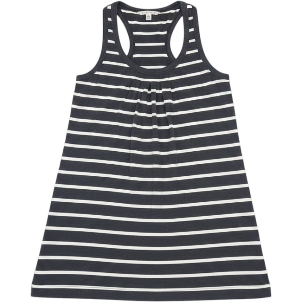 Cabi Womens Navy Blue White Striped Racerback Tank Top Pleated Scoop Neck 748 XS
